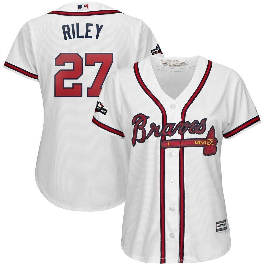 Austin Riley Atlanta Braves Majestic Womens 2021 Postseason Official Cool Base Player Jersey Jersey White