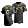 Men'S Atlanta Braves Ronald Acuna Jr. #13 Gold Edition Black  Jersey