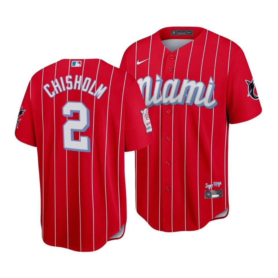 Men'S Miami Marlins Jazz Chisholm #2 2021 City Connect Replica Jersey Red